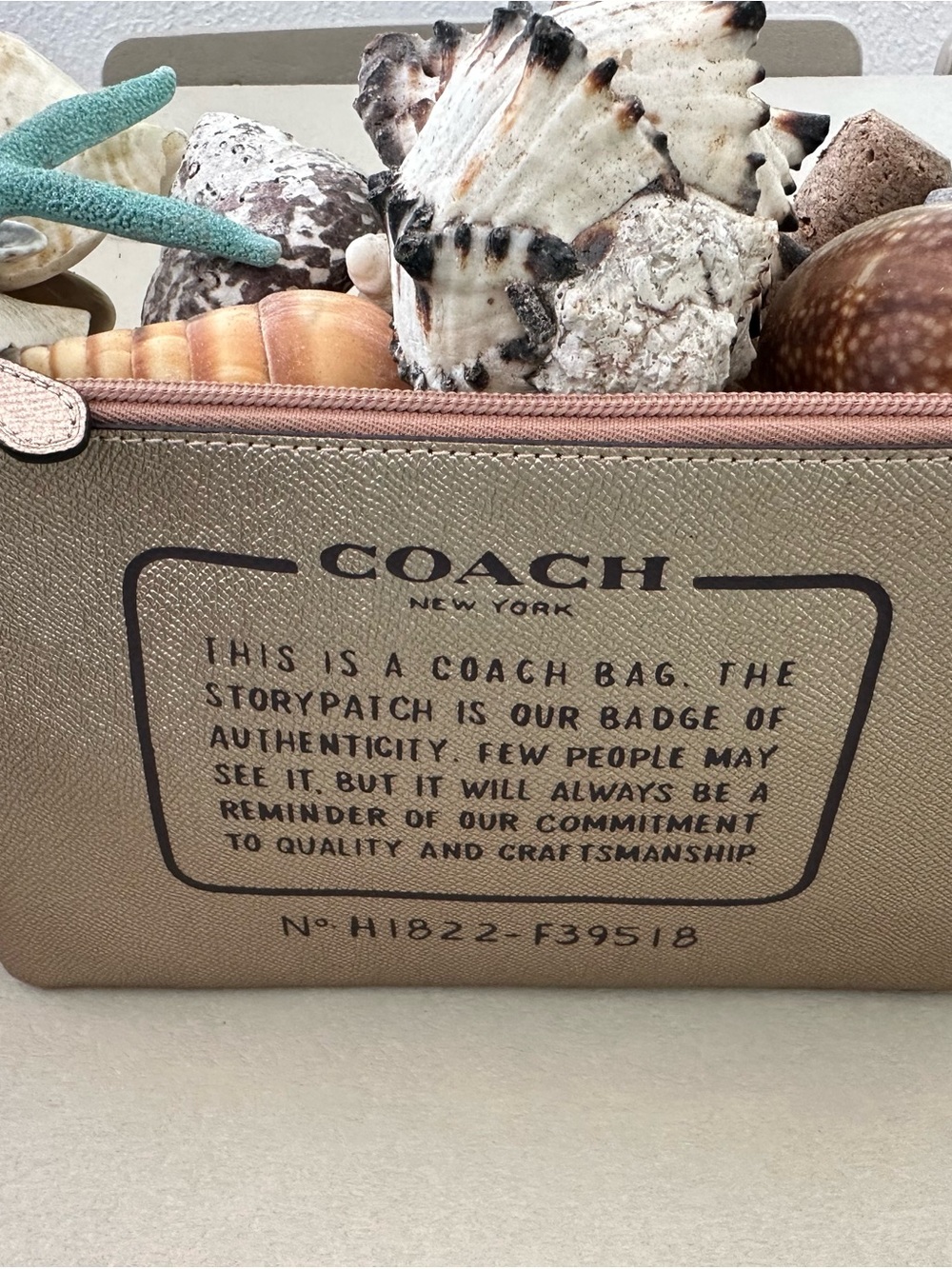 Coach New York Pouch in Metallic Rose Gold with Zipper